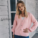 Girlfairy Knitted Cardigan Warm Women Sweaters Fashion Sweater Tops Loose Top V-Neck Knit Female