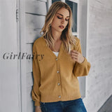 Girlfairy Knitted Cardigan Warm Women Sweaters Fashion Sweater Tops Loose Top V-Neck Knit Female