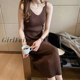 Girlfairy Knitted Slimming Women Dress Casual Sleeveless Holiday A-Line Sexy Bodycon Midi 122871Wla