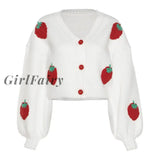 Girlfairy Knitted V-Neck Cardigan Women Sweater White Long Sleeve Single Breasted Winter Slim