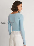 Girlfairy Knitted V-Neck Pullover Women T-Shirts White Long Sleeve Elegant Casual Winter Skinny