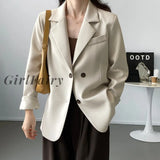 Girlfairy korea fashion Back Split Double Breasted Blazers Jacket Office Lady Beige Khaki Black Loose Blazer New In Outerwears