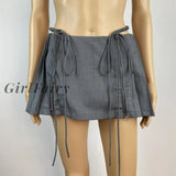 Girlfairy Korean Low Waist Bandage Mini Skirt E Girl 00S Retro Preppy Kawaii Zip Up Pleated Cute