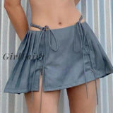 Girlfairy Korean Low Waist Bandage Mini Skirt E Girl 00S Retro Preppy Kawaii Zip Up Pleated Cute
