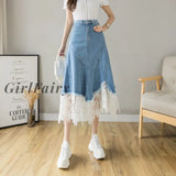 Girlfairy Korean Version High Waist Irregular Lace Splicing Large Swing Skirt 2023 Spring And Summer