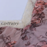 Girlfairy Lace Trim Floral Print Pink Mesh Shirt Women Y2K V Neck Sheer Cami Crop Top Summer 2023