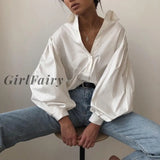 Girlfairy Ladies Lantern Sleeve Elegant Blouse Shirt Women White Black Casual Button Vintage Turn Down Collar Office Lady Shirt Female