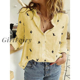 Girlfairy Leisure White Yellow Shirts Button Lapel Cardigan Top Lady Loose Long Sleeve Oversized