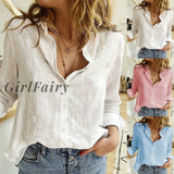 Girlfairy Leisure White Yellow Shirts Button Lapel Cardigan Top Lady Loose Long Sleeve Oversized Shirt Womens Blouses Casual Tunic