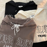 Girlfairy Letter Embroidery Hoodies Women Harajuku Long Sleeve Zip Up Sweatshirts Vintage Punk Loose