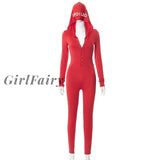 Girlfairy Letter Embroidery Women Long Sleeve V Neck Hoodie Jumpsuit Skinny Sexy Streetwear Casual