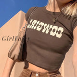 GirlFairy Letter Print Sexy Y2k Crop Tops Women Casual Indie Aesthetics 90s Tops Pullover Tees Summer Slim Streetwear T-shirt Woman