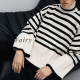 Girlfairy Long Sleeve Fall Winter Knitted Casual Pullovers Sweaters For Women Tops Striped