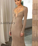 Girlfairy Long Sleeve Halter Women Sexy Bodycon Dress Black 2023 New Spring Fashion Wrap Night Club