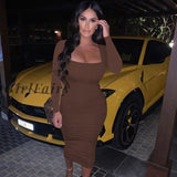 Girlfairy Long Sleeve Square Collar Bodycon Ruched Green Maxi Dresses Autumn Winter Women Backless