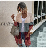 Girlfairy Long Sweater Cardigan Women Casual Sleeve Knitted Cardigans Tops Warm Autumn Winter Green