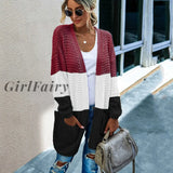 Girlfairy Long Sweater Cardigan Women Casual Sleeve Knitted Cardigans Tops Warm Autumn Winter Green
