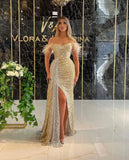 Girlfairy Luxury Floor Length Dresses For Women Wedding Party Clothes Split Strapless Sequins Long