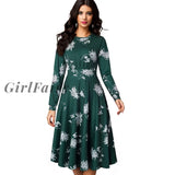 Girlfairy Midi Bodycon Dress Summer Women Party Dresses Evening Printing Long Sleeve Plus Size Red