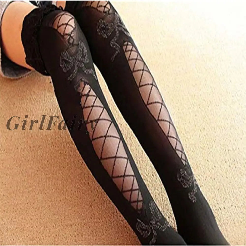 Girlfairy New Arrival Womens Sexy Lace Silk Slim Solid Top Sheer High Tight Stockings Nylon Fishnet