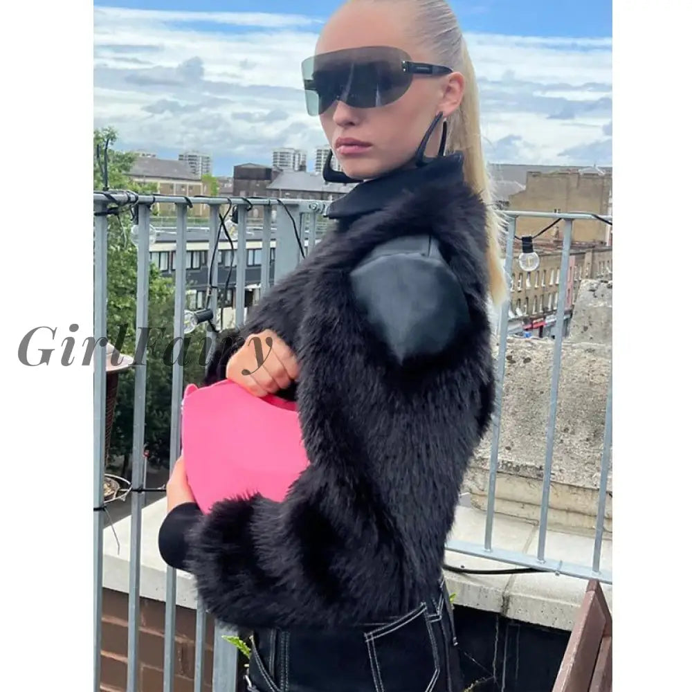 Girlfairy New Autumn And Winter Fashion Big Rabbit Fur Long-Sleeved Inner Leather Sexy Short