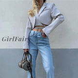 Girlfairy New Fashion Designer Blazer Jacket Womens Classic Bandage Short Outer Chic Office Suit