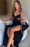 Girlfairy New Fashion Women Sexy Sleeveless Backless Dress Back Tie Up Cut Out Solid Color Slit