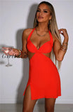 Girlfairy New Fashion Women Sexy Sleeveless Backless Dress Back Tie Up Cut Out Solid Color Slit