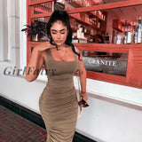 Girlfairy New Fashion Women Sexy Sleeveless Solid Color Strapless Fold Dress Summer Bodycon Casual