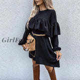 Girlfairy New Korean Style Woman Summer Black Printed Long Shirt Dress Sash Plus Size Ladies Casual