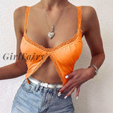 Girlfairy New Lace Hem Y2K Top Camisole Women Female Suspenders Strap Crop Tops Women E-Girl Camis