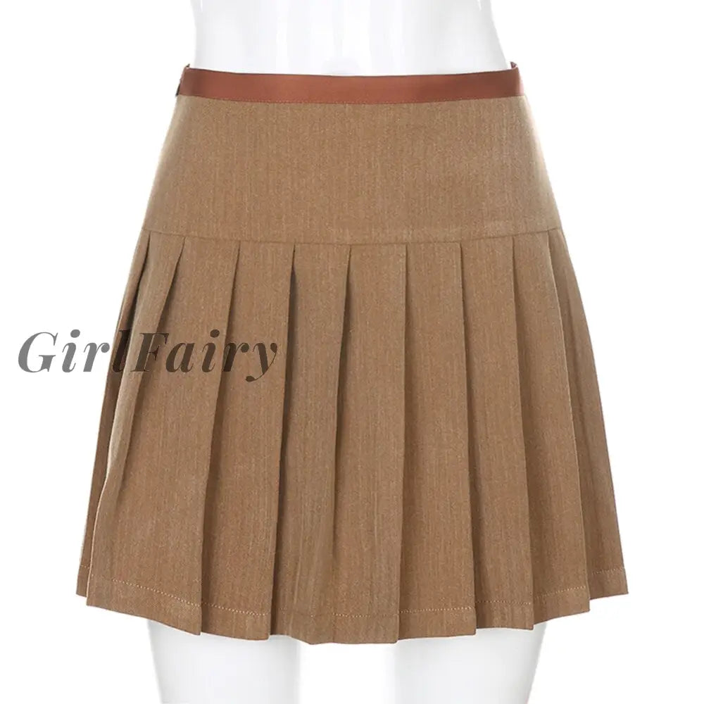 GirlFairy New Letter Embroidery Pleated Skirt Women Elastic Waist Mini ...