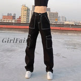 Girlfairy New Pocket Patchwork Baggy Jeans Womne Wide Leg Y2K Pants Streetwear Denim Trouser Loose