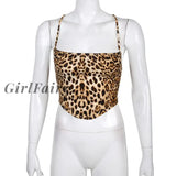 Girlfairy New Sexy Tanks Crop Top Women Leopard Backless Bandage Lace-Up Summer Sling Open Back