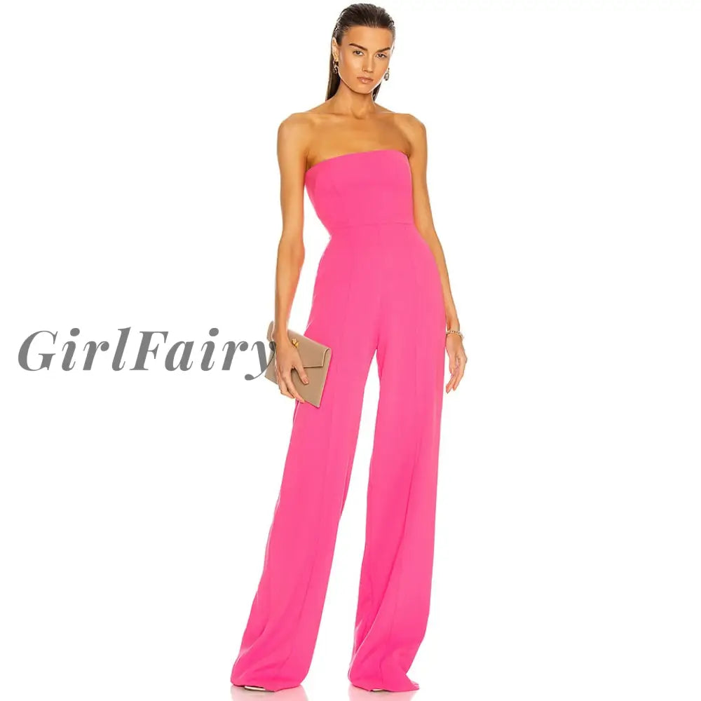 Girlfairy New Summer Women Rose Red Strapless Jumpsuits Sexy Sleeveless & Long Pants Fashion Party