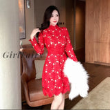 Girlfairy New Vintage Hollow Out Lace Floral Embroidery Dress Spring Autumn Women Stand Collar Long