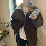 Girlfairy New Winter Leopard Patchwork Women Coat Corduroy Warm Loose Casual Jacket Female Outwear