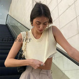 Girlfairy New Women Fashion Sleeveless Round Neck Crop Top Loose Solid Color Ladies Stylish Knit