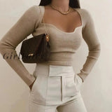 Girlfairy New Women Knit Sweater Top Long Sleeve Heart-Neck Casual Fashion Woman Slim-Fit Tight