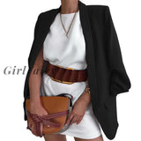 Girlfairy New Women Suit Blazers Office Lady Solid Color Lapel Long Sleeves Open-Front Loose Formal