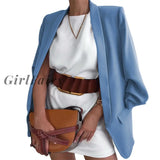 Girlfairy New Women Suit Blazers Office Lady Solid Color Lapel Long Sleeves Open-Front Loose Formal
