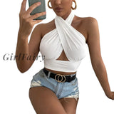 Girlfairy New Women Summer Tank Tops Fashion Solid Color Cross Halter Neck Backless Close-Fitting