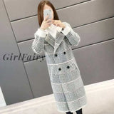 Girlfairy Non-Shedding Mid-Length Plaid Coat Autumn And Winter Thickening Imitation Mink Velvet