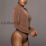 Girlfairy O Neck Long Sleeve Bodysuit Basic Solid Color High Quality Sexy Tops Women 2023 Fashion