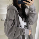 Girlfairy Oversized Jacket Coat Women Korean Style Zip Up Fleece Hooded Sweatshirt Student Autumn