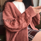 Girlfairy Oversized Knit Sweater Autumn Winter Women Long Sleeve Twisted Knitted Coat Open Front Sweater Cardigan