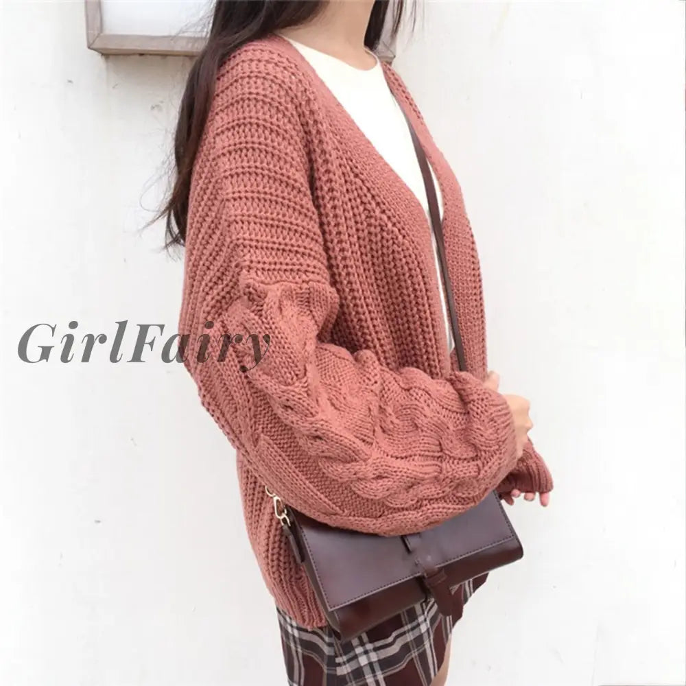 Girlfairy Oversized Knit Sweater Autumn Winter Women Long Sleeve Twisted Knitted Coat Open Front