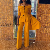 Girlfairy Pants Suits For Women Business Yellow Female Jacket And Set New Arrivals Sexy 2 Piece