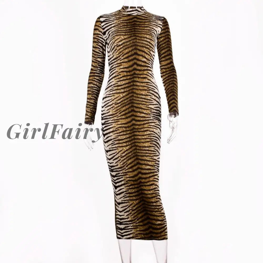 Girlfairy Party Dresses Fashion Leopard Print Sexy Dress For Women Long Sleeve Bodycon Clothing O