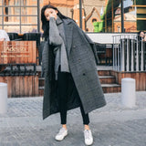 Girlfairy Plaid Woolen Coat Womens Mid-Length Korean Style Loose Winter New Over-The-Knee Jacket